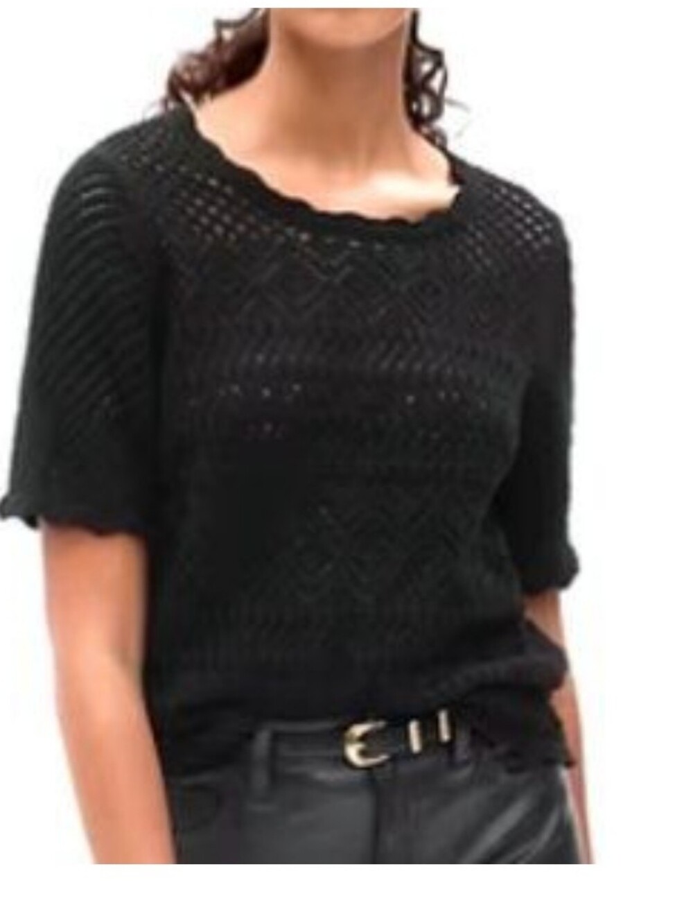 GAP Black Open-Knit Short Sleeve Sweater